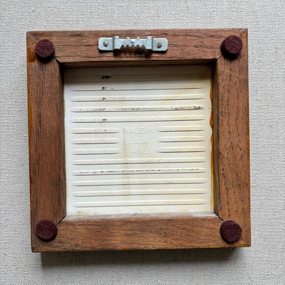 Vtg Ceramic Trivet Wall Hanging Tile Bird on Branch Wood Frame Square 5.5" - Picture 3 of 7